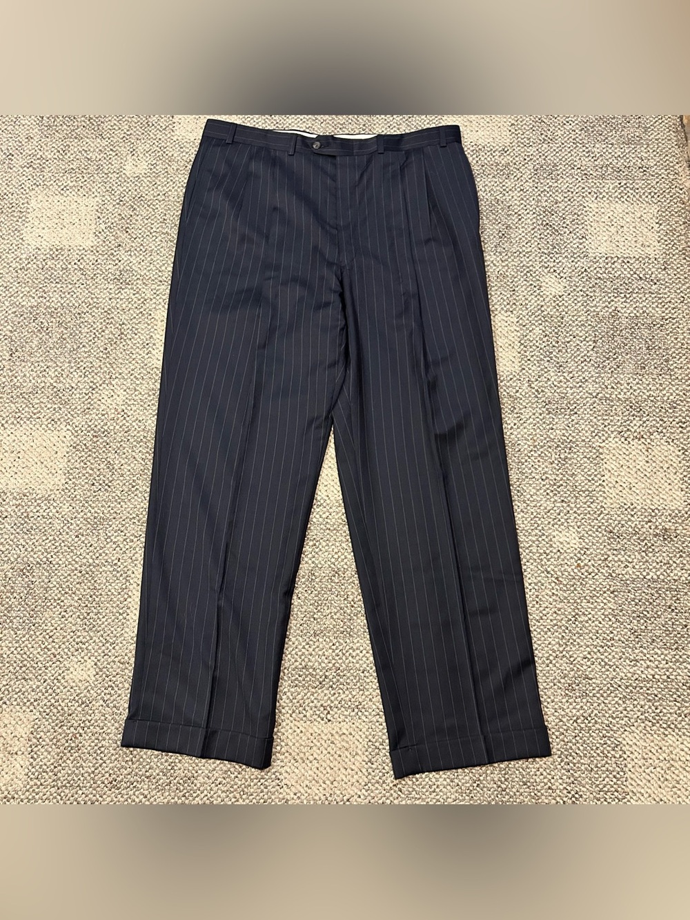 Lauren Ralph Lauren Total Comfort Pants 38x30 Pinstripe Black Wool Cuff Pleated